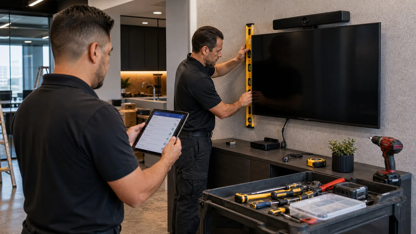 Display mounting and cable handling during a commercial installation
