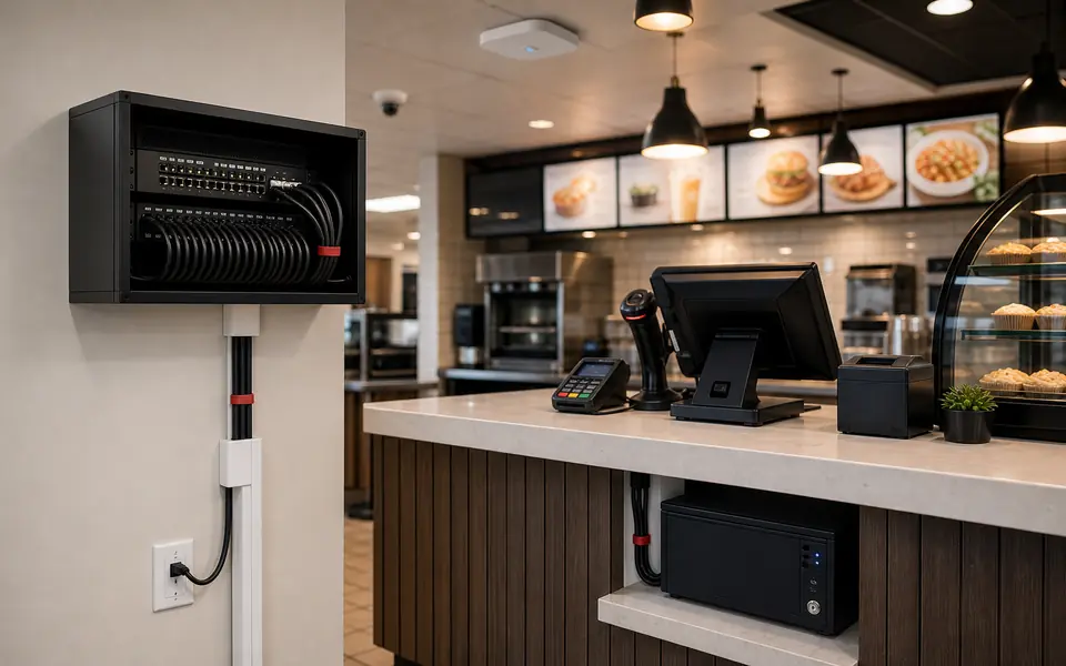 Network and Wi-Fi connectivity for a commercial counter and POS devices